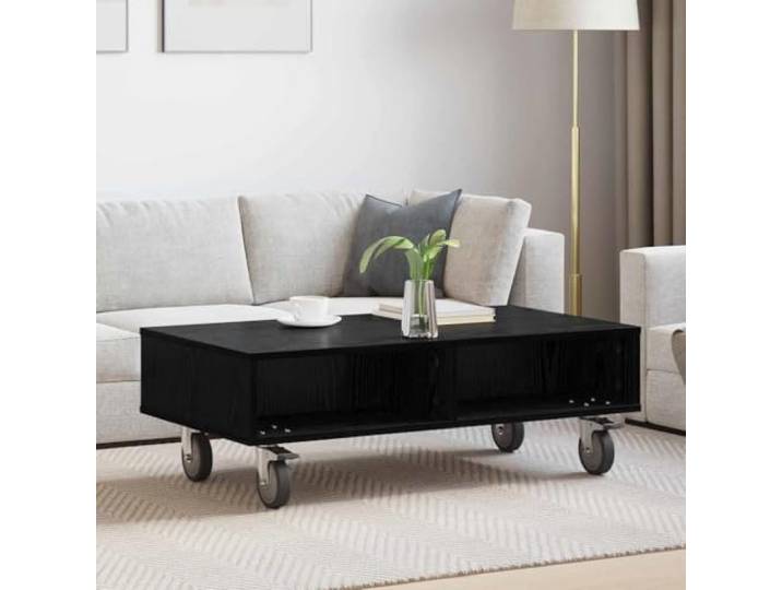 Beistelltisch mit Rollen Schwarz Eichen-Optik 90 x 50 x 30 cm Holzwerkstoff Holzwerkstoff, 4 Rollen mit 2 arretierbar, rechteckige Form, viel Stauraum, Innenbereich, modernes Design