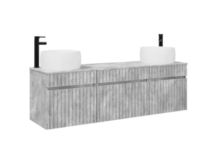 PUGYNBK Badmöbel-Set, 3-teilig, Betongrau, 49 cm Wandmontage, robustes Holz, Montage erforderlich, Waschbecken und Schrank im Lieferumfang enthalten