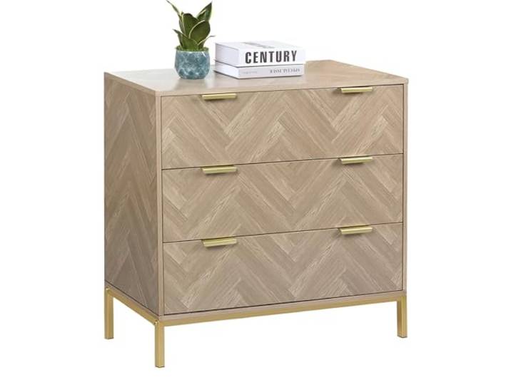 Skokliz Kommode Schlafzimmer, 80x40x75cm komodenschrank mit Eleganter Metallgriff Schiebeschubladen für Schlafzimmer, Wohnzimmer, Flur Möbel, Holzfarbe