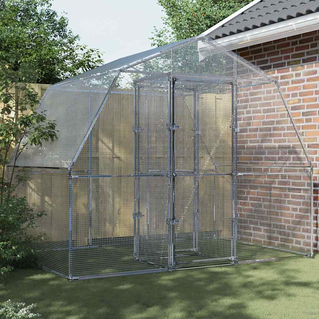 vidaXL Jaula para pájaros con puerta acero galvanizado plateado Plateado