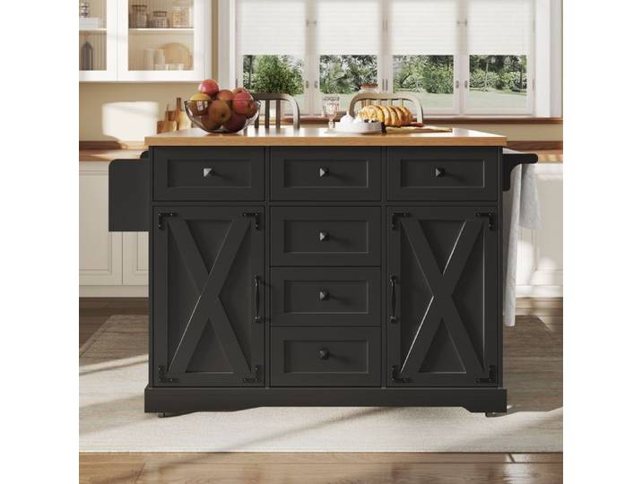 Îlot de Cuisine pliant 147x44-70x93 cm desserte mobile MDF et métal table rabattable noire