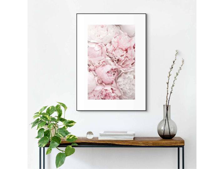 Tableau déco Pivoines Impression montée dans un cadre en bois Rose foncé 50 x 70 x 1cm