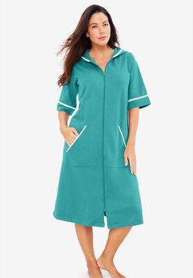 Plus Size Women's Short French Terry Robe by Dreams & Co. in Aquamarine (Size L)