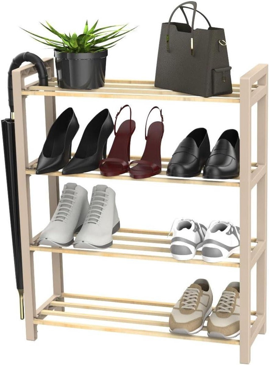 Fixwood Schoenenrek van massief hout met 3 planken, zwart, geschikt voor tot 12 paar schoenen