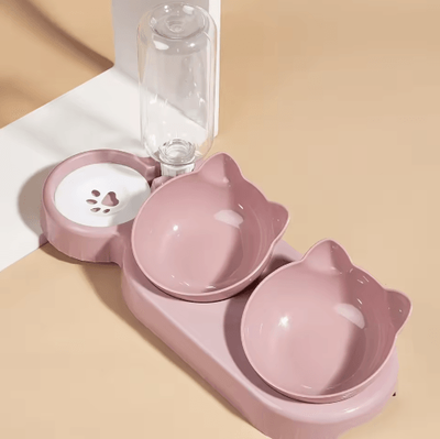 Inspire Picks ErgoFeed 3 In 1 Pet Bowl Tilted Cat Bowl Set With Gravity Water Feeder pink xxl