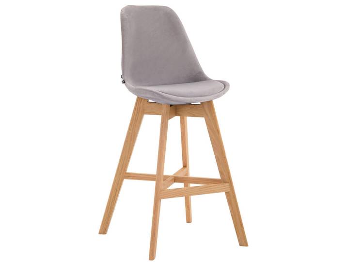 CLP Barhocker Samt Grau, Holz, 48x112x56 cm, Esszimmer, Barmöbel, Barhocker