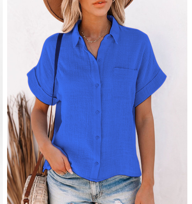 Universal Stock Cotton Linen Shirt For Women Casual Summer Button Up Blouse d m