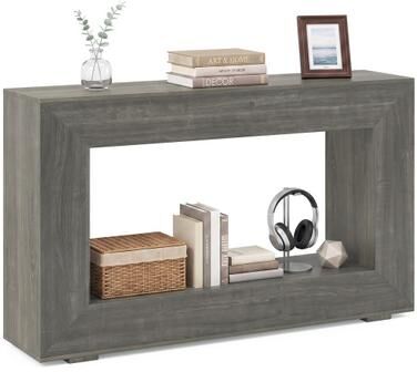 "Costway 47"" 2-Tier Farmhouse Console Table with Open Storage Shelf for Living Room-Oak"
