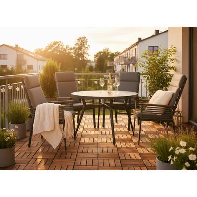 Garten-Essgruppe KONIFERA "Edessa Komfort", grau (dunkelgrau, dunkelgrau), Aluminium, Sitzmöbel-Sets, inkl. 4 Sessel, 4 Sitzkissen, 1 Tisch