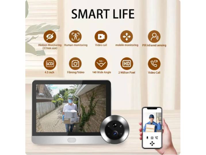 Mini Caméra de Porte Œil à Détection existent, Wifi, 1080P, 2.4G, 4.3 Pouces, Contrôle d'Accès Numérique, Vidéo, Tendance