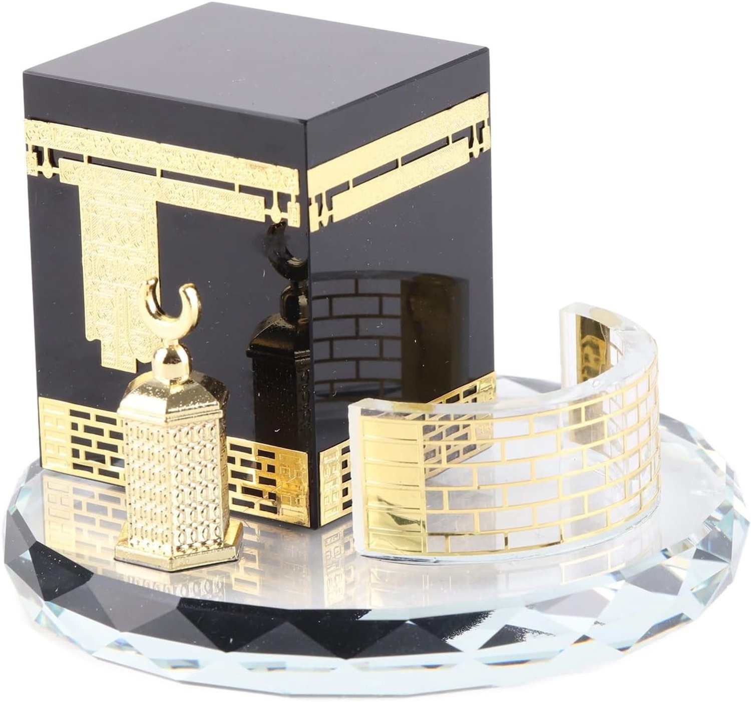 Miniatuurmodel van de Kaaba Klokkentoren in kristal met gouden afwerking