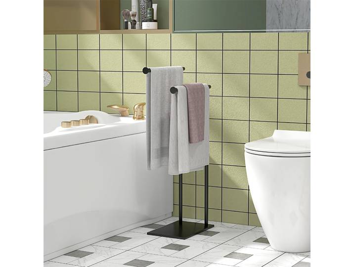 HOMCOM Porte-Serviettes Acier 2 Barres Noir 35,5x20x78 cm