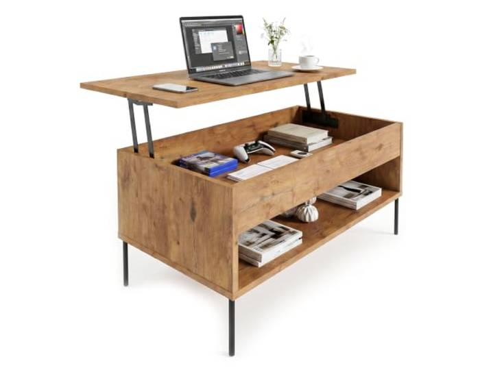 möbelkap Couchtisch 92 cm mit anhebbarer Tischplatte und Stauraum Funktionaler Wohnzimmertisch mit Liftmechanismus Retro