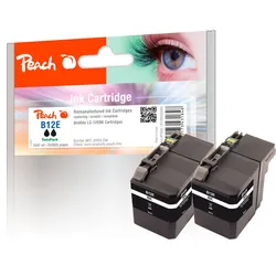 Peach Doppelpack Tintenpatronen schwarz kompatibel zu Brother LC-12EBK