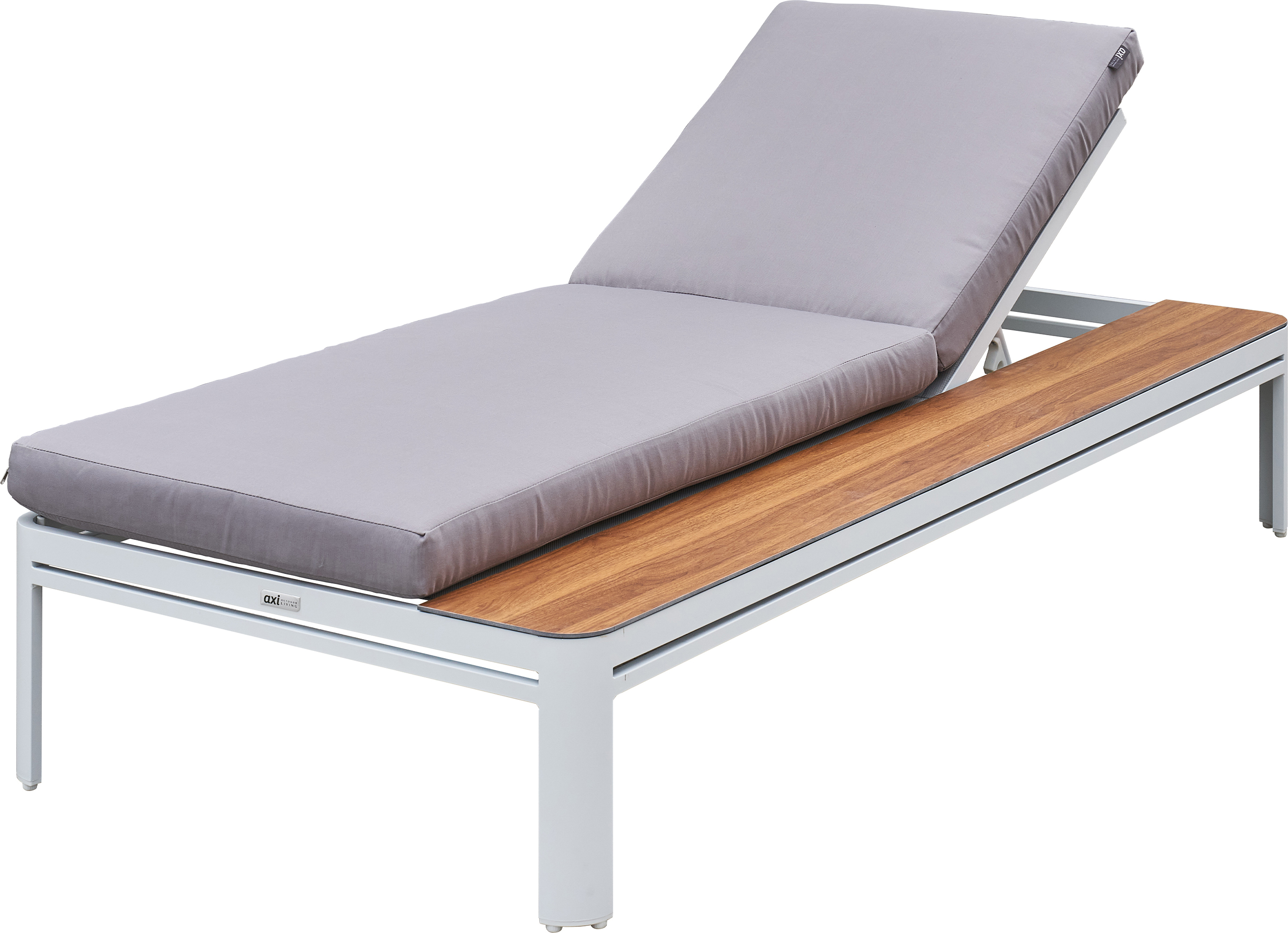 AXI Kira Gartenliege mit Tisch in Holz Look / Grau | Sonnenliege aus Aluminium mit Verstellbarer Rücklehne - 5 Positionen | Sonnenbett/Liege für Draußen/Garten