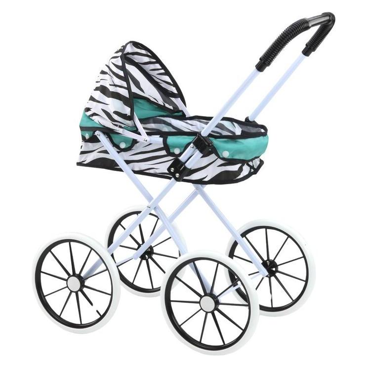 Lean Toys Türkisfarbener, faltbarer Puppenkinderwagen mit Zebramuster und grossen Rädern (49676913)
