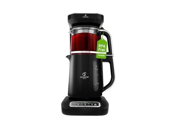 Karaca Çaysever Robotea Pro 4-in-1 Automatische Glas-Teemaschine, Wasserkocher & Filterkaffeemaschine, 2500W, Schwarz & Chrom, mit Frischeanzeige & Sprachansagen