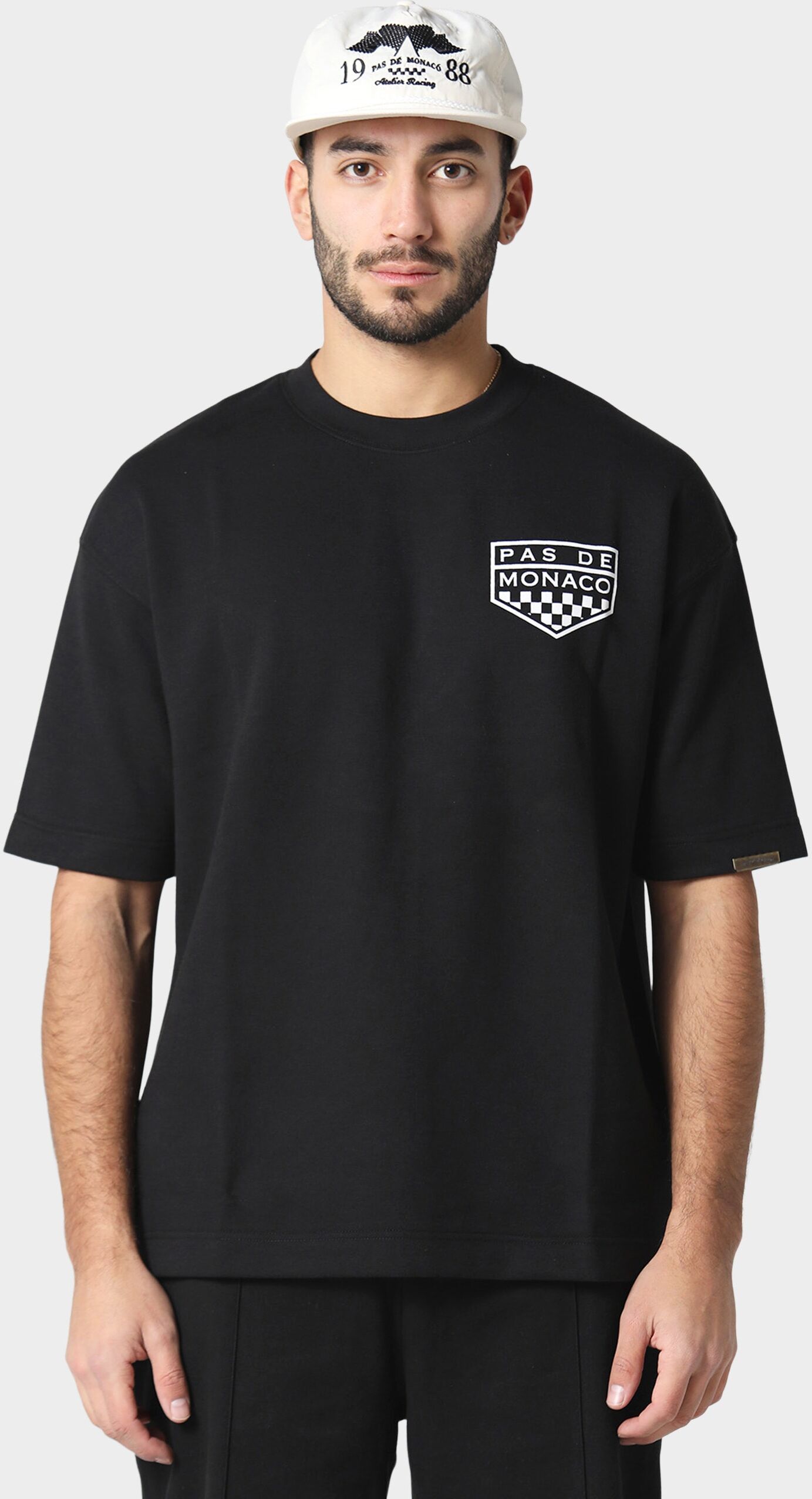 T-Shirt PAS DE MONACO "Pas De Monaco IMPASSE T-SHIRT", Herren, Gr. M, schwarz, 70% Polyester, 30% Baumwolle, bedruckt, relaxed fit, Rundhals, Shirts T-Shirt