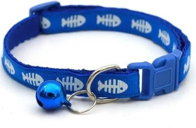 Uplift Essentials Adjustable Cartoon Fish Bone Cat Collar With Bell blue