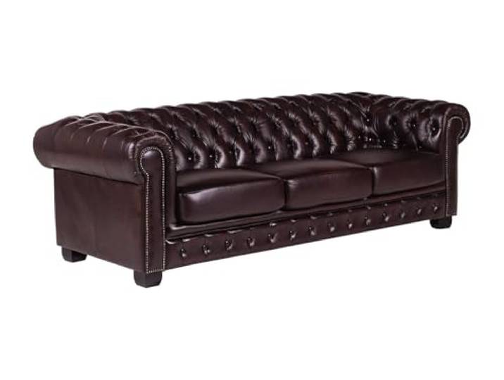 Vente-unique Linea Sofa Chesterfield Ledersofa 4-Sitzer - BǬffelleder - Rotbraun - Brenton