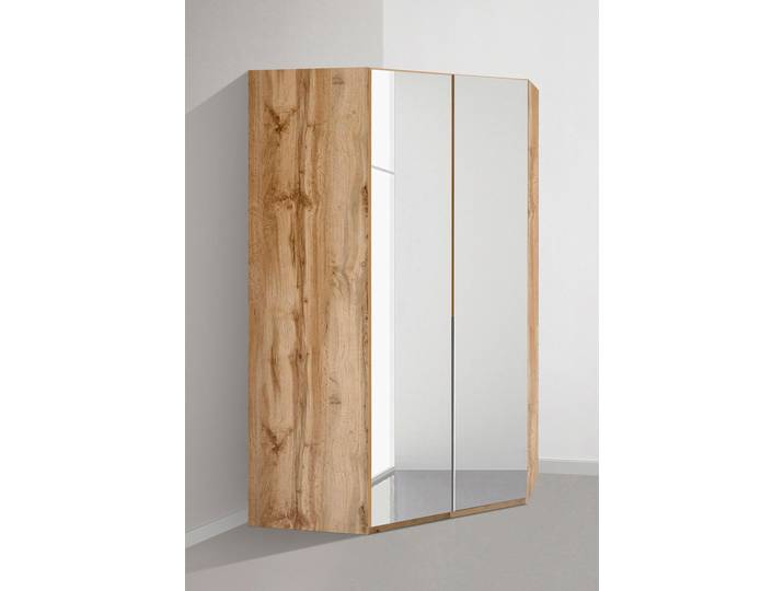 Eckkleiderschrank, Holzwerkstoff, Plankeneichefarben, 90×208×56 cm, Mit Spiegeltüren & LED Leuchte, Landhaus, Wimex
