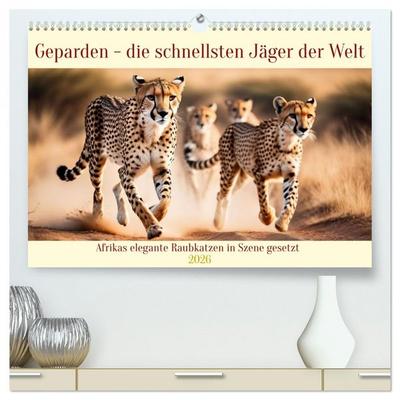 Geparden - die schnellsten Jäger der Welt (hochwertiger Premium Wandkalender 2026 DIN A2 quer), Kunstdruck in Hochglanz
