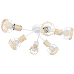 Deckenleuchte Strahler 6 Flammig Spotleuchte Käfigschirme Deckenlampe weiß Bast, Metall, natur, 6x E27 Fassungen, DxH 70x24 cm