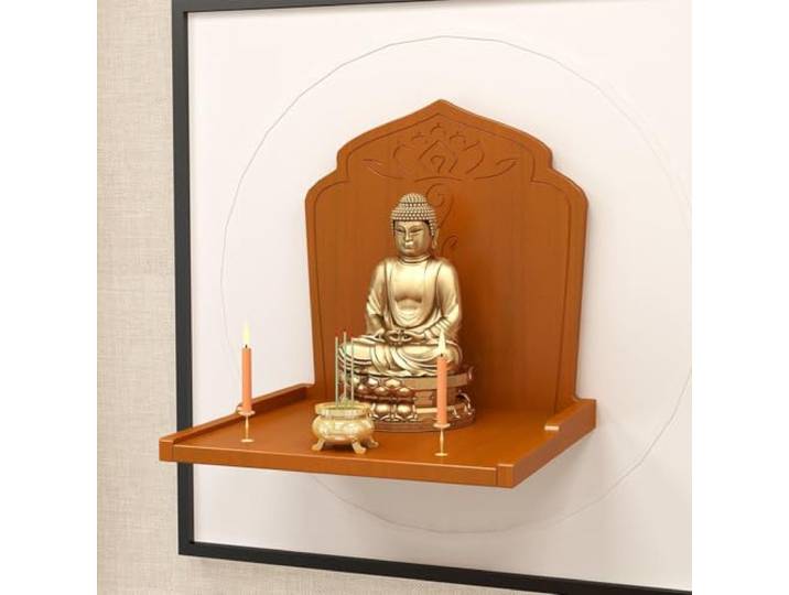Wandmontierter Buddha Altar, Meditationstisch aus Holz, Schrein Regal Massivholz, Wandmontage, Platzsparende Konstruktion, Meditationsaltar, Spirituelle Dekoration