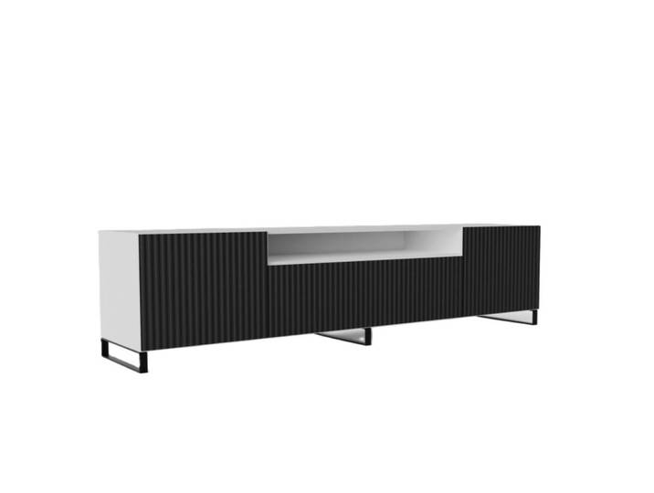 Sepro Meble Tv-Schrank Weiß Schwarz Noeli Gerillte Front, 200x53x41 cm, Wohnzimmer, TV Möbel, Lowboards, Lowboards stehend
