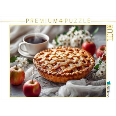 CALVENDO Puzzle Apfelkuchen Bild mit Gitterteig und Kaffeetasse | 1000 Teile Lege-Größe 64x48cm Foto-Puzzle für glückliche Stunden