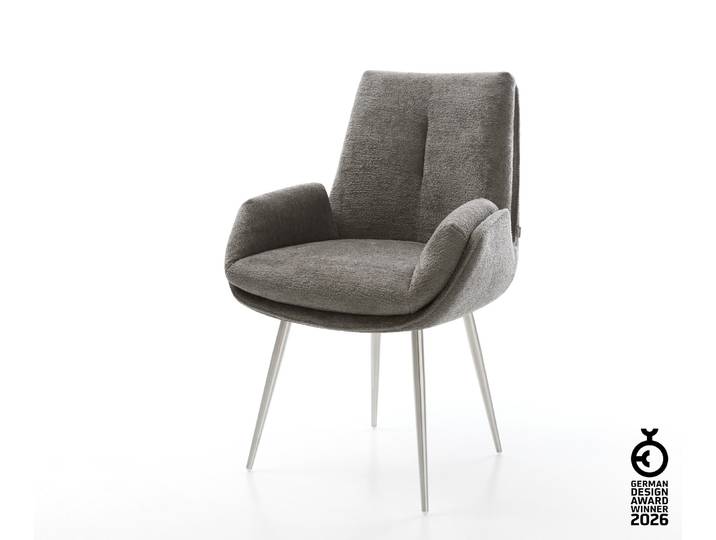 Esszimmerstuhl Clea-Flex Bouclé Soft Schlamm 4-Fuß konisch Edelstahl, Esszimmerstühle