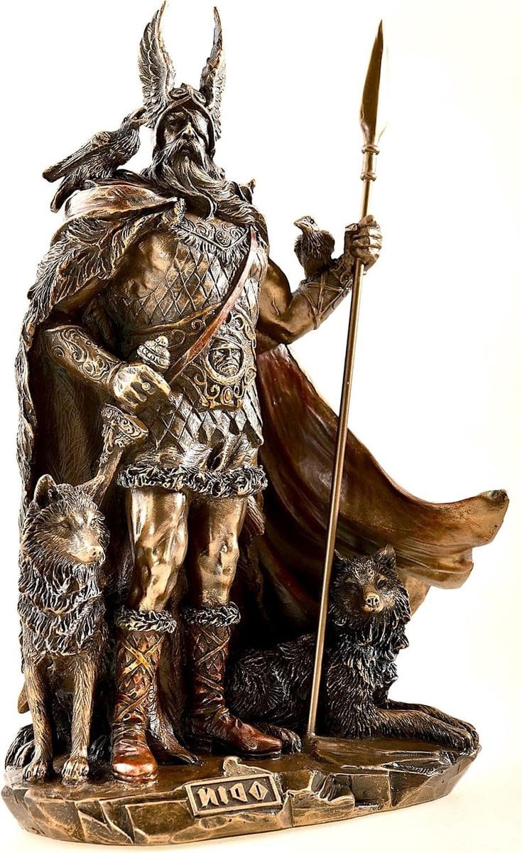 Odin Figuur - Mythologisch Beeld - Bronskleurig - Hoogte: 245 cm
