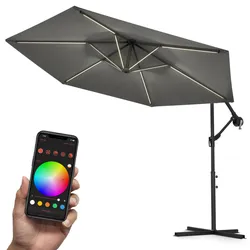 Swing&Harmonie® Luxus LED Sonnenschirm mit RGB Beleuchtung inkl. Fernbedienung, APP Steuerung, Ampelschirm, Garten Schirm 350cm - anthrazit