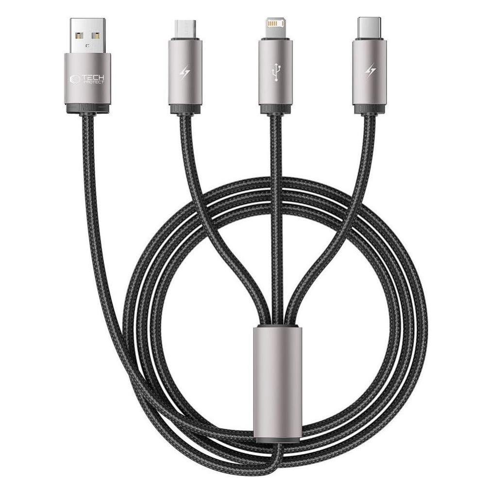Tech-Protect UltraBoost 3in1 USB-A - Lightning / USB-C / micro USB 3.5A cable 1m - gray (1 m) (25070-0)