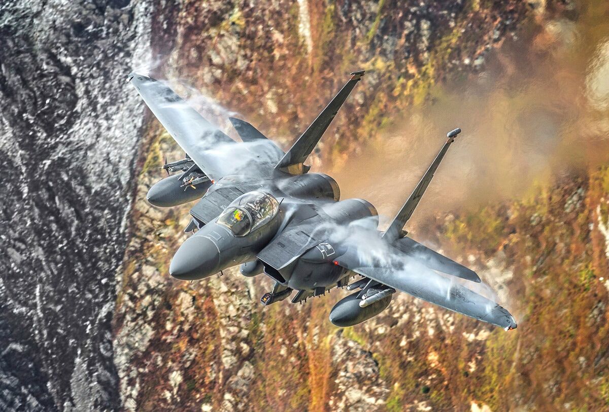Fototapete PAPERMOON "F15 Fighter", bunt, B:1,5m L:1,11m, Vlies, Tapeten, Fototapete bunt B/L: 1,5m x 1,11m, Bahnen: 7 Stk.