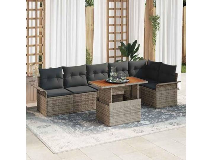 WDGJJFECNMUEHI Polyrattan Esszimmer Set Modular Sitzgruppe Grau 7 teilig Garten-Sofa-Set mit Speicher 7-tlg Grau Poly Rattan Outdoor Lounge Möbel Modular mit Auflage Sitzgruppe Balkon Terrasse