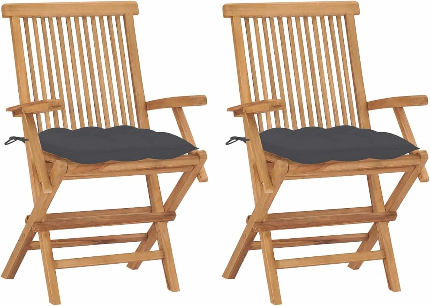 Gartenstühle mit Anthrazit Kissen GartenstüHle Gartensessel Outdoor Garten StüHle Terassenstuhl 2 STK. Massivholz Teak - 3062502