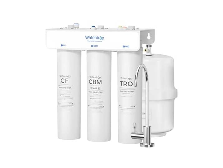 Waterdrop T3-T Remineralisierung 7-stufige Umkehrosmose, 220 GPD ohne Strom NSF/ANSI 372-Zertifiziertes Wasserfiltersystem, 2:1 Reinwasser zu Abwasser, Untertisch Umkehrosmose Wasserfilter mit Tank