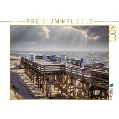 CALVENDO Puzzle Stürmisches Wetter an der Plattform am Weststrand von Kampen auf Sylt | 1000 Teile Lege-Größe 64 × 48 cm Foto-Puzzle für glückliche