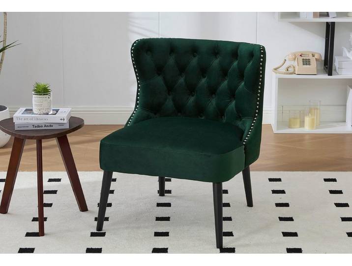 LVHOM Loungesessel Ohne-Arm-Sessel mit Nieten und Knopfdesign, Massivholz Beine (Hochdichte Schaumpolster für Lendenstütze. Ideal für stilvolles Wohnambiente wie Schlafzimmer, Wohnzimmer, Studie oder Eingang, 1-Sitzer Relaxsessel), als Lesestuhl oder Dekoration
