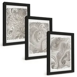 BILDER SET 3er Set - 20x30 cm Schwarzer Rahmen - Moderne Formen Malerei