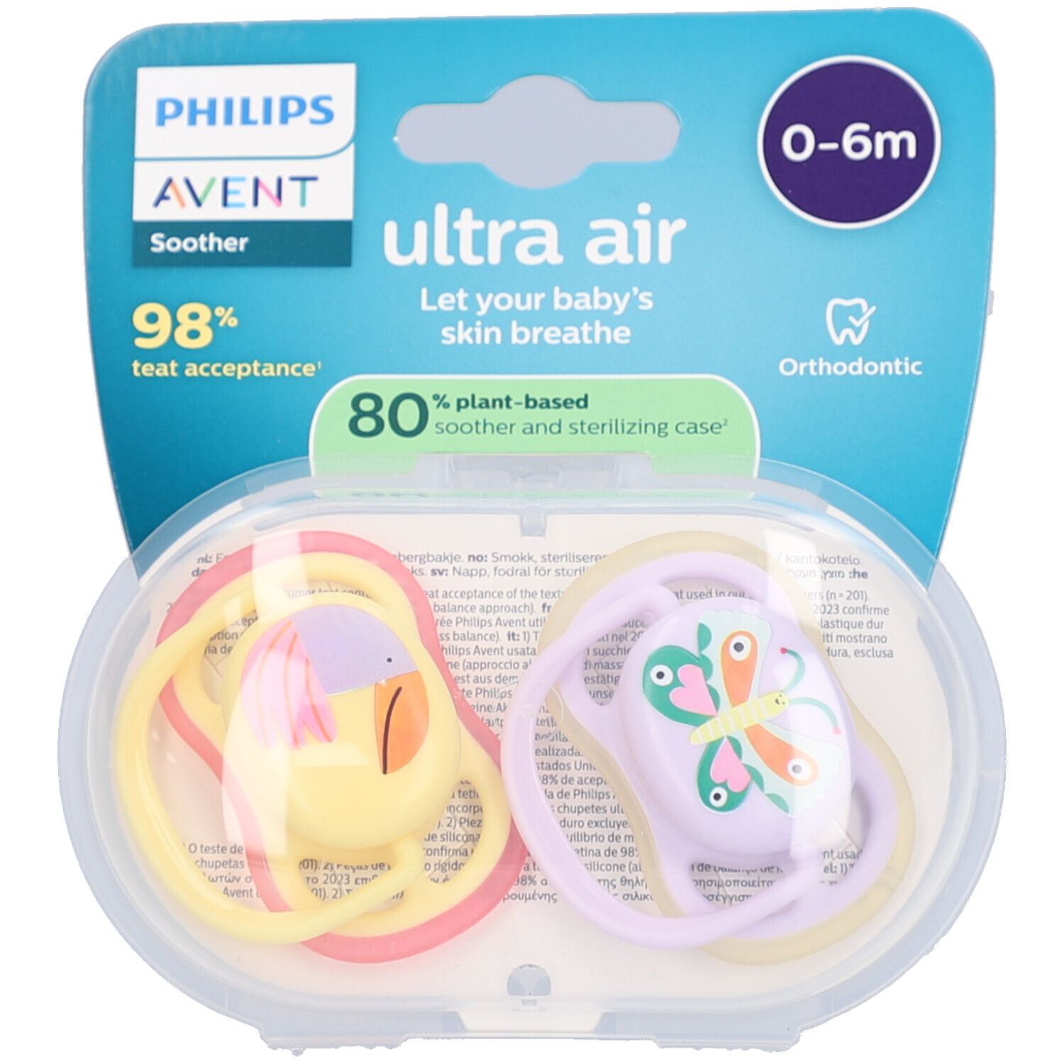 Philips Avent Fopspeen +0m Air vlinder/krab 2st 2 St Schnuller