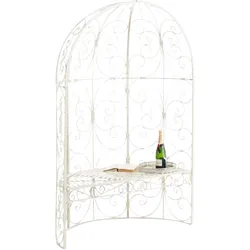 DELUKE Halbpavillon mit Sitzbank BOSTON - Metall Antik-creme 120x58x178 cm | Gartenbank Mit Lehne Rankhilfe Etallbank Mit Überdach