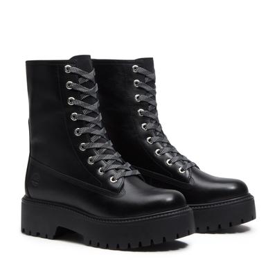 Schnürboots TIMBERLAND "STONE STREET - MID LACE BOOT", Damen, Gr. 38,5, schwarz (schwarz full grain), Leder, Schuhe Schnürboots