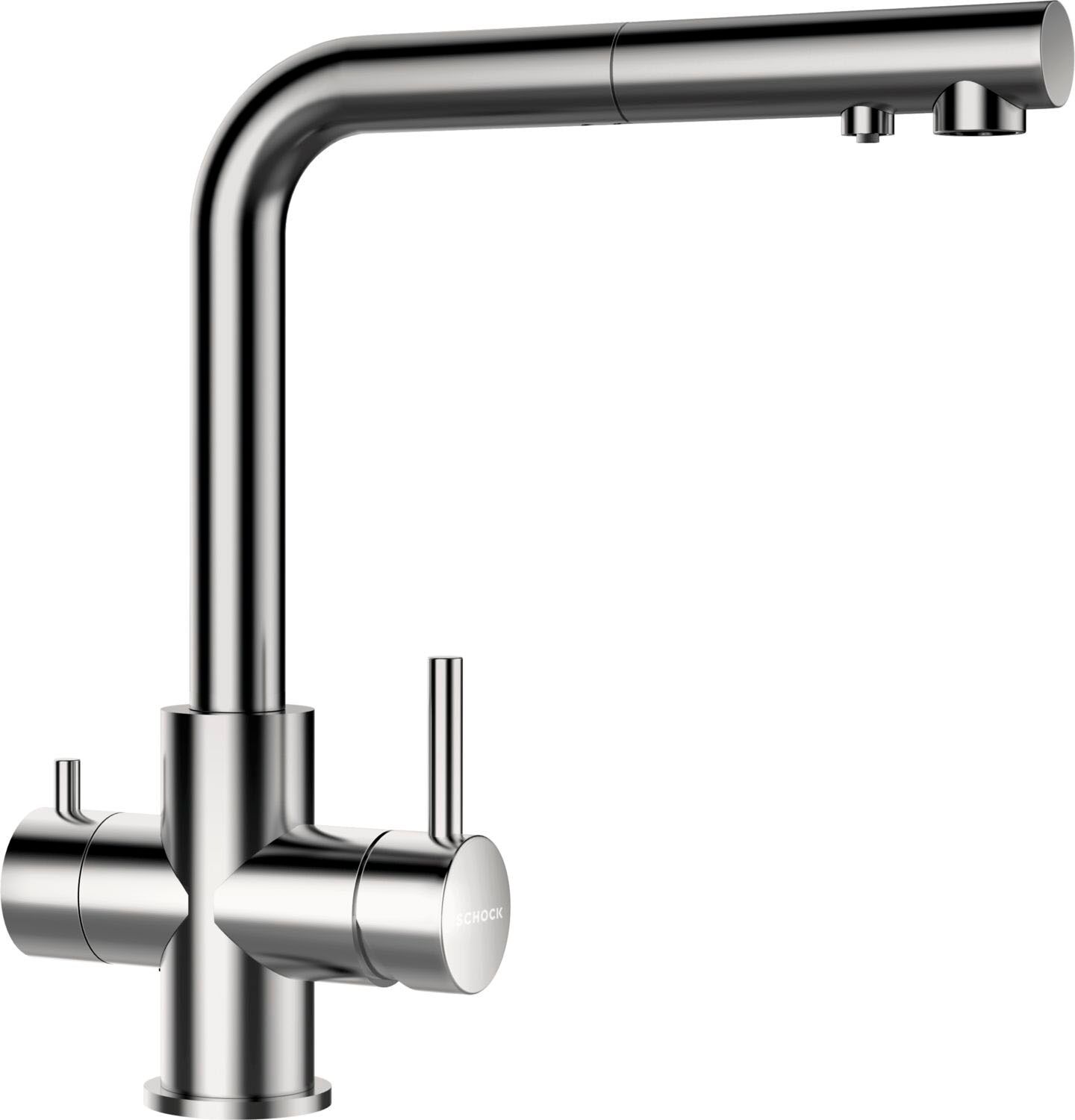 Küchenarmatur SCHOCK "Vitus", silber (edelstahl massiv), B:22,4cm H:35cm Ø:3,5cm, Edelstahl, Armaturen, Küchenarmatur, Hochdruck, ausziehbarer Auslauf, Filterwasser, Schwenkbereich 180 edelstahl massiv B/H/T: 22,4cm x 35cm