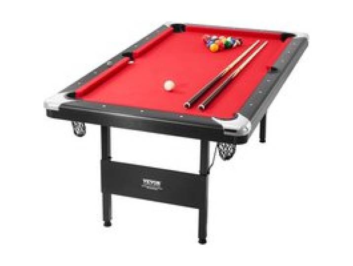 VEVOR Billardtisch, 1,9 m Billardtisch, Tragbarer & Klappbarer Tisch, Billardtisch-Set inkl. Bällen, Queues, Kreide, Schwarz mit Rotem Tuch, Perfekt für Familienspielzimmer, Kinder und Erwachsene