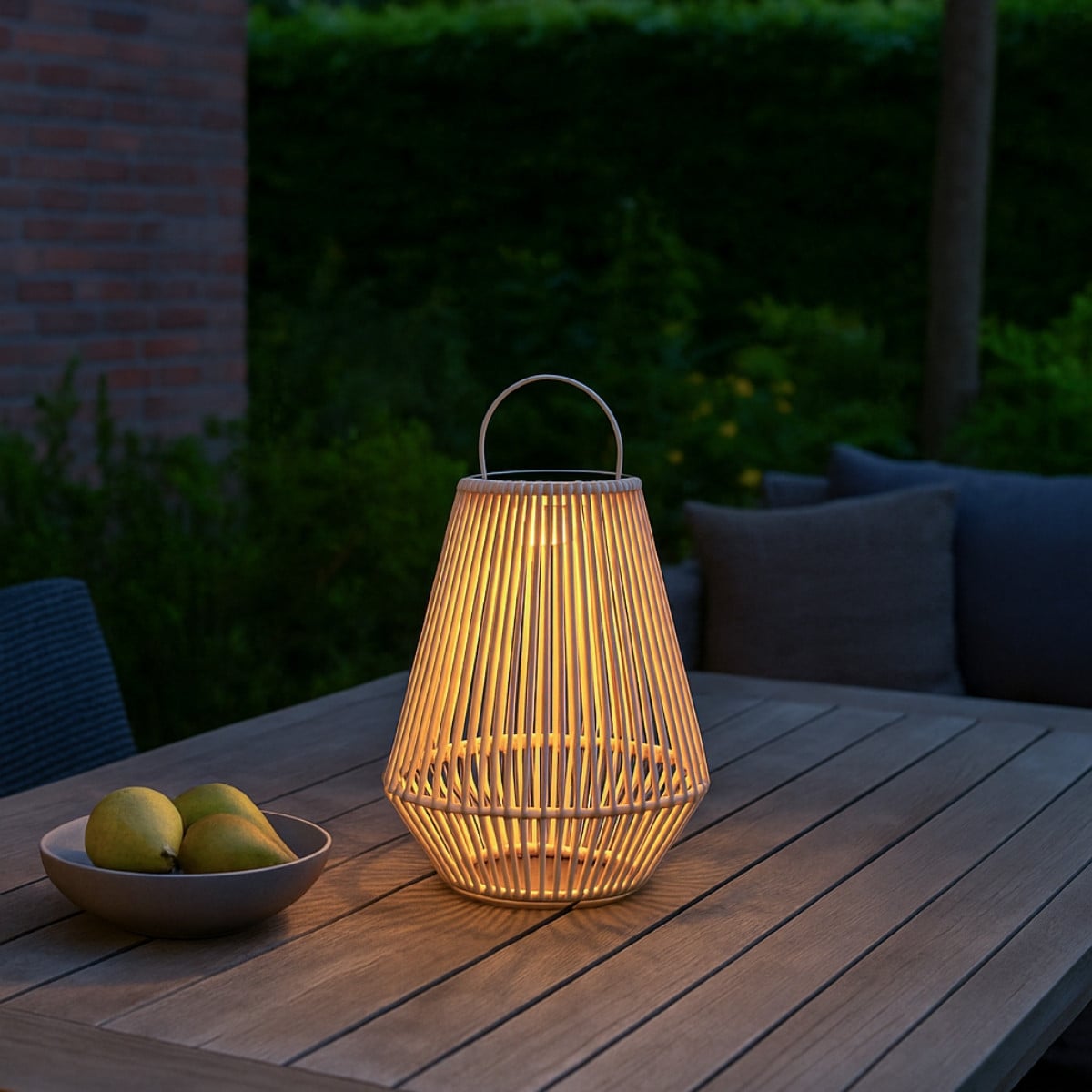 Qazqa Bohemian tafellamp beige met rattan design, dimbare LED en solar, IP54