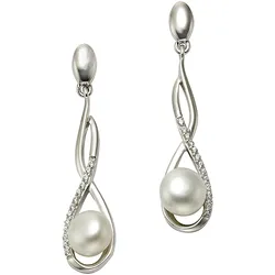Zeeme Pearls Ohrringe Silber 925 rhodiniert mit weißen Perlen 7mm und Zirkonia-Steinen