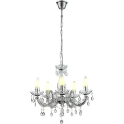 Kronleuchter Decken Pendelleuchte 5 flammig Hängelampe Luster 5 Arme, 5x E14, Durchmesser x Höhe 44 x 128 cm, Wohnzimmer Esszimmer