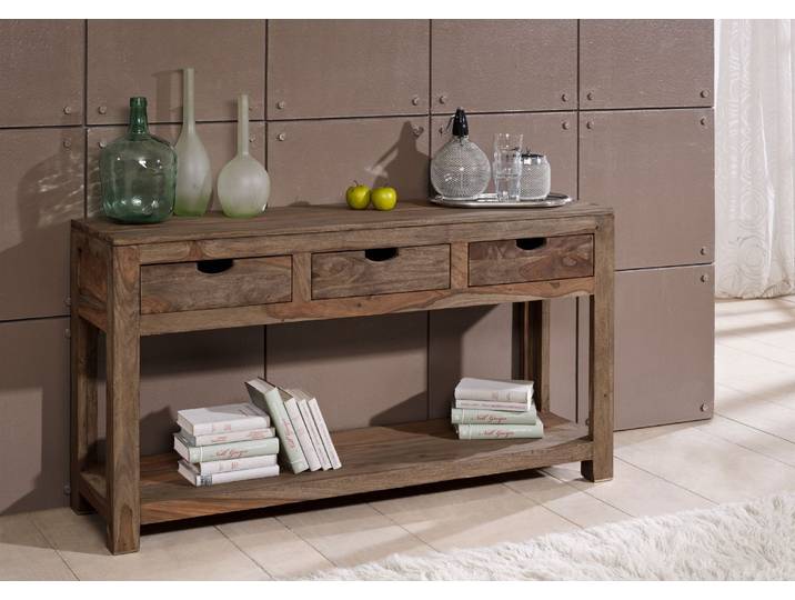 Konsolentisch Sheesham 140x40x78  grau geölt NATURE GREY #90